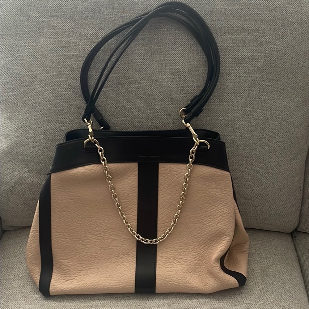 See By Chloe Black and Tan/Blush Pink Shoulder Bag with Gild chain strap